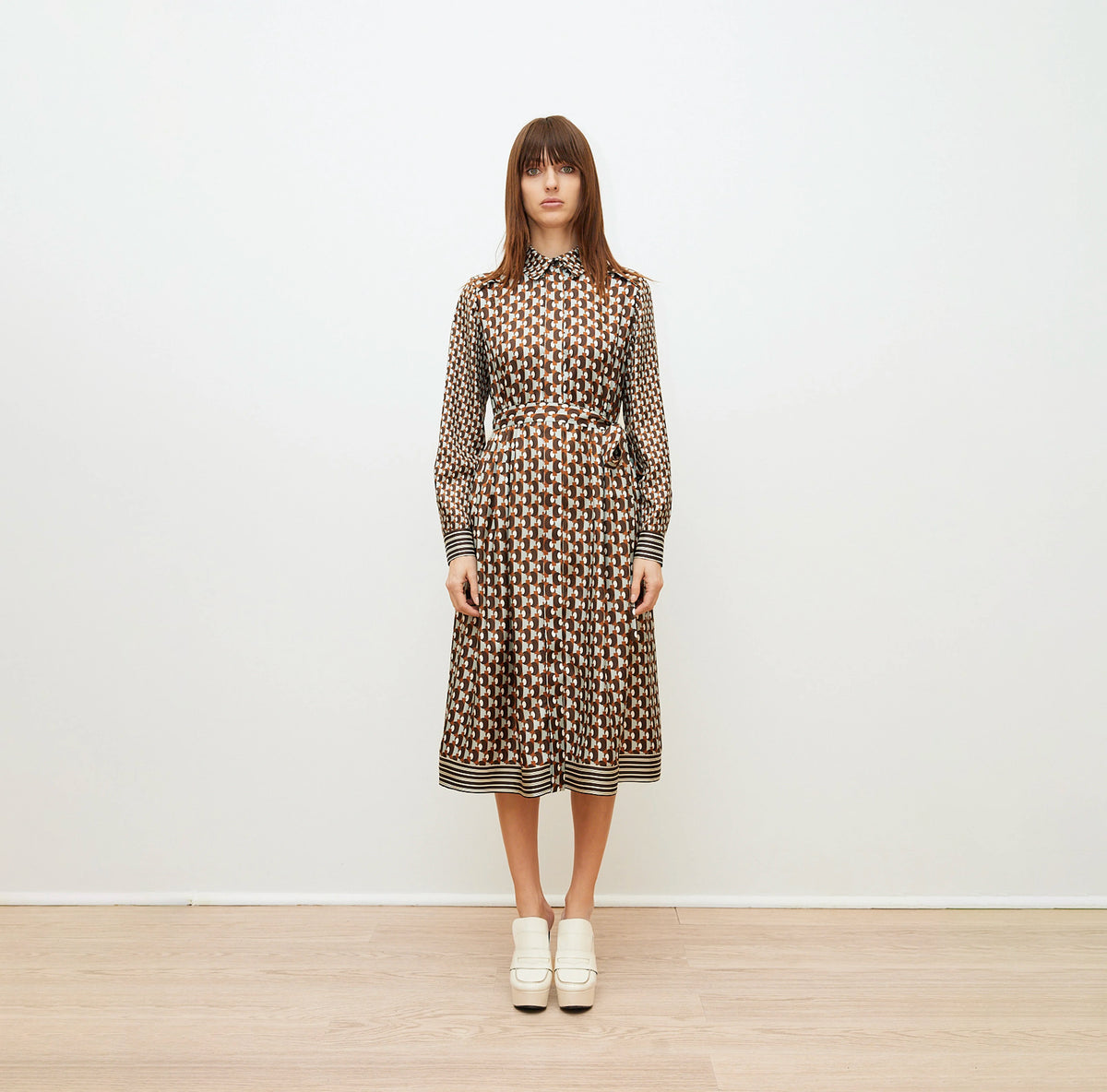 Geometric Print Silk Midi Dress