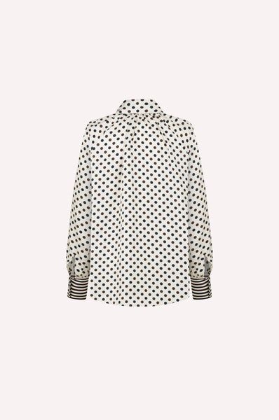 Polka-Dot Silk Blouse with Bow Tie