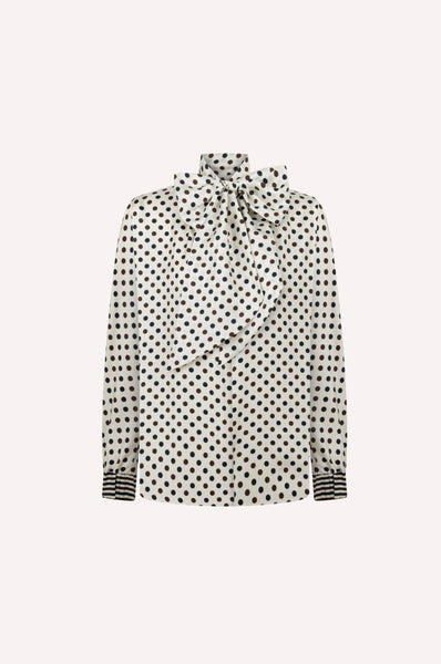 Polka-Dot Silk Blouse with Bow Tie