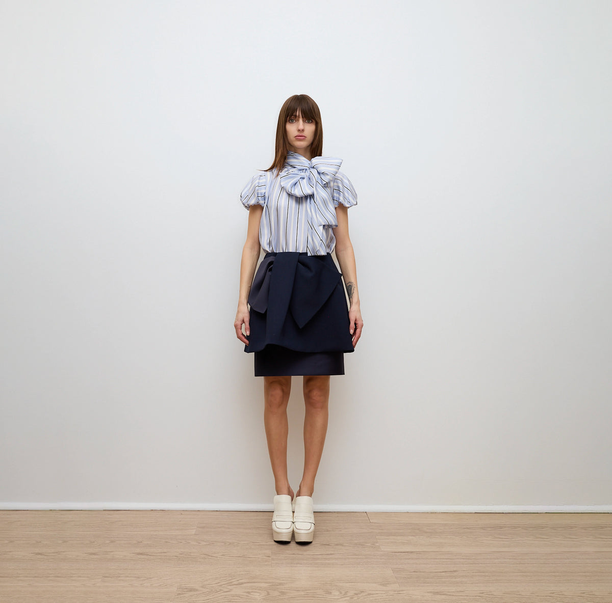 Navy Blue Sculptural Bow Mini Skirt