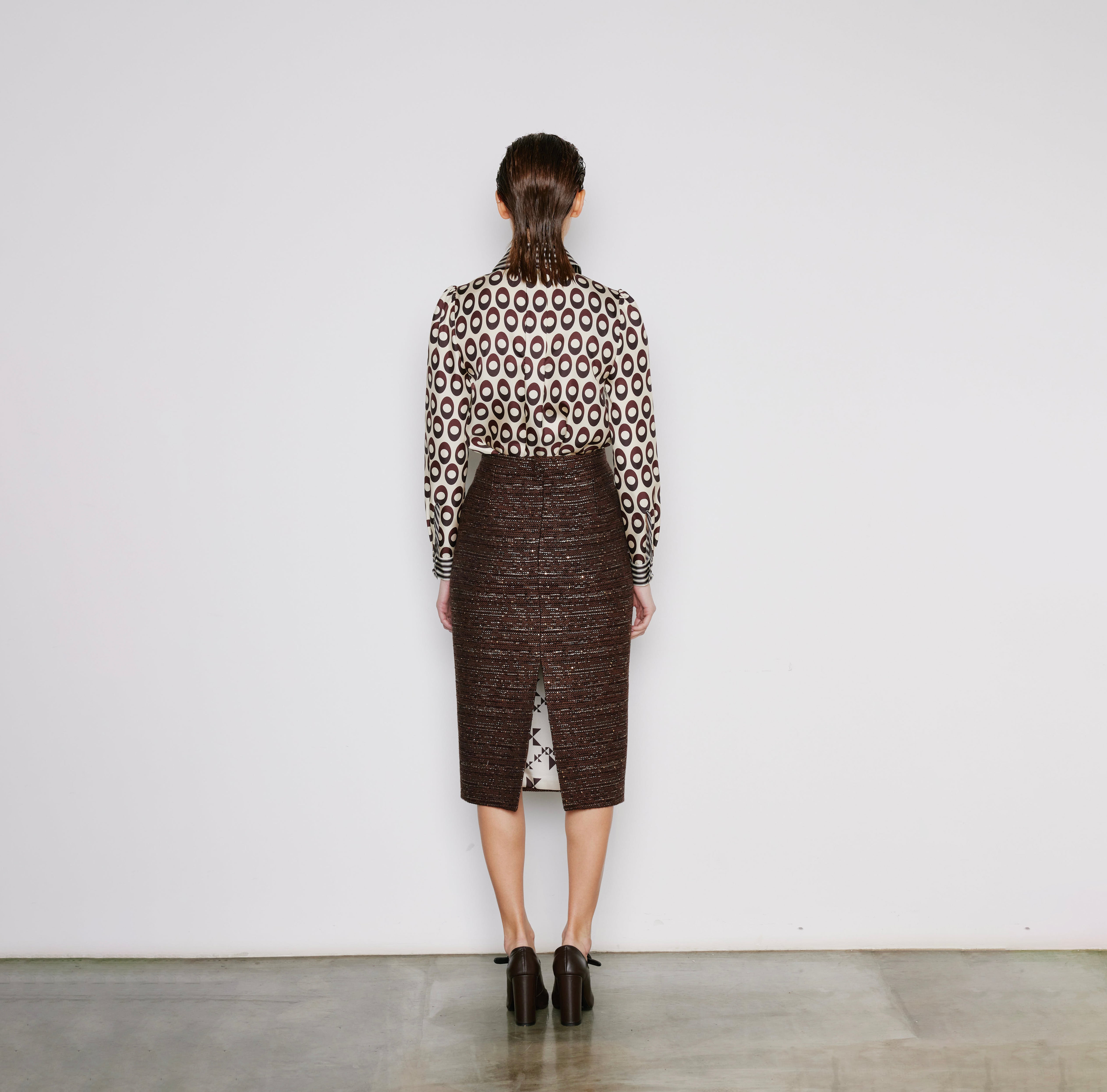 Classic Tweed Pencil Skirt Brown