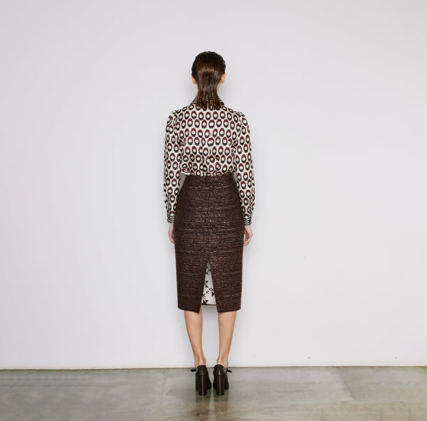Classic Tweed Pencil Skirt Brown
