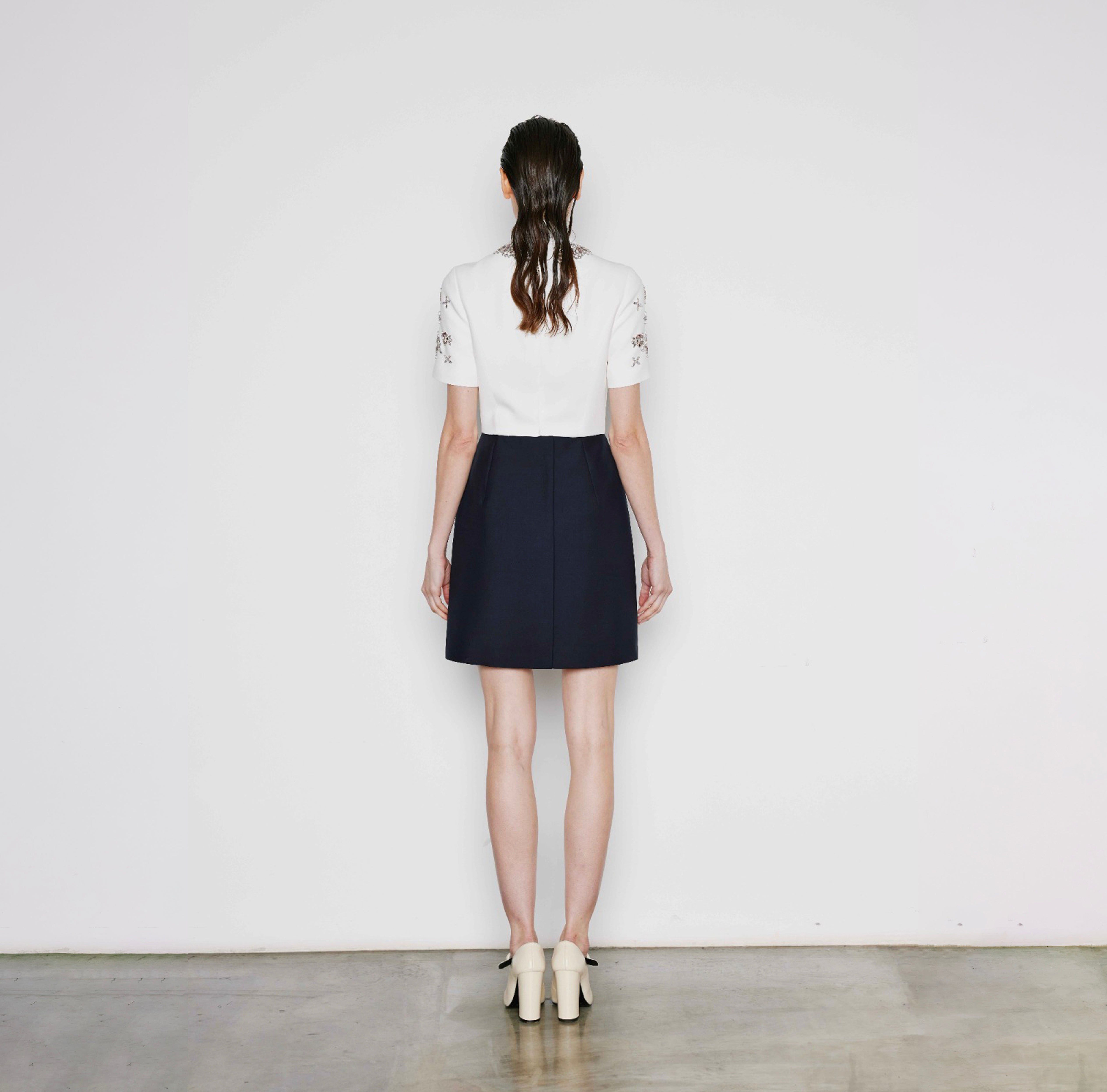 Crystal Embellished Short Sleeve Contrast Dress