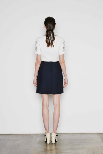 Crystal Embellished Short Sleeve Contrast Mini Dress