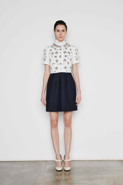 Crystal Embellished Short Sleeve Contrast Mini Dress
