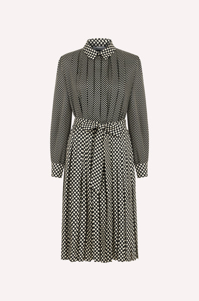 Polka Dot Pleated Dress with Versatile Belt