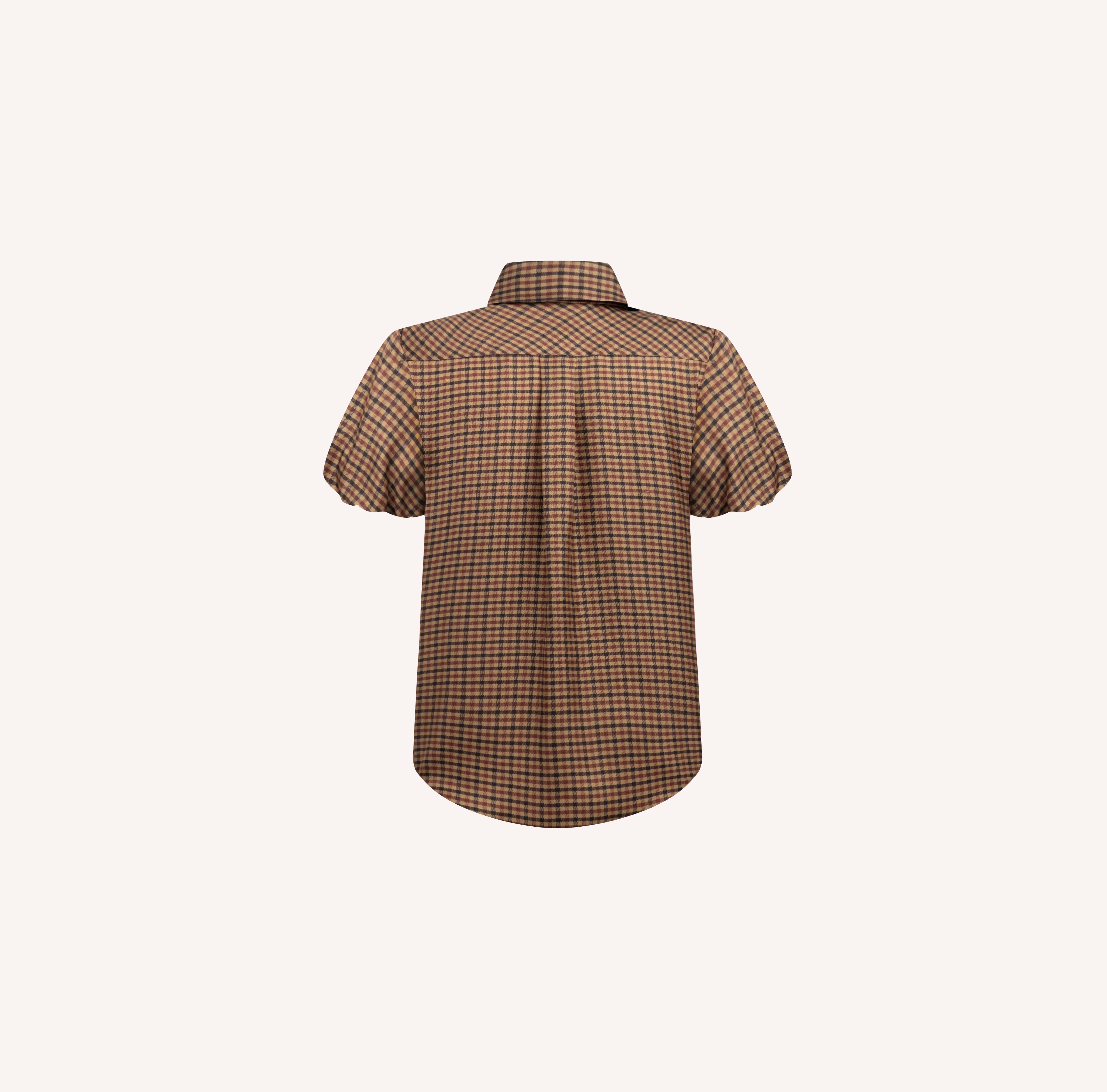 Gingham Silk Blouse with Fringed Neck Tie