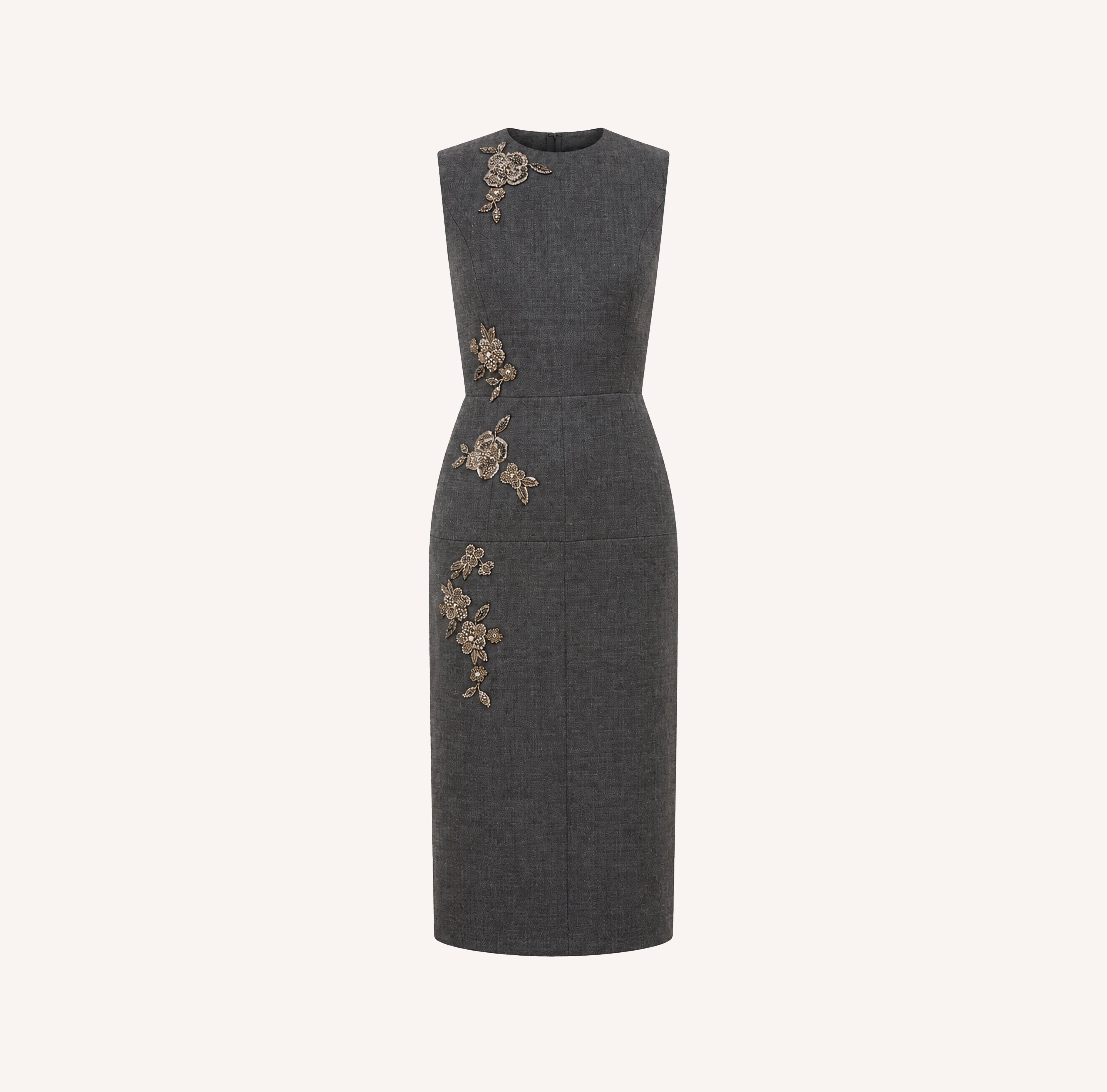 Floral Embellished Wool Midi Dress