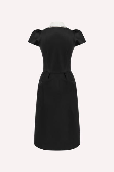 Crystal-Collar Plastron Midi Dress