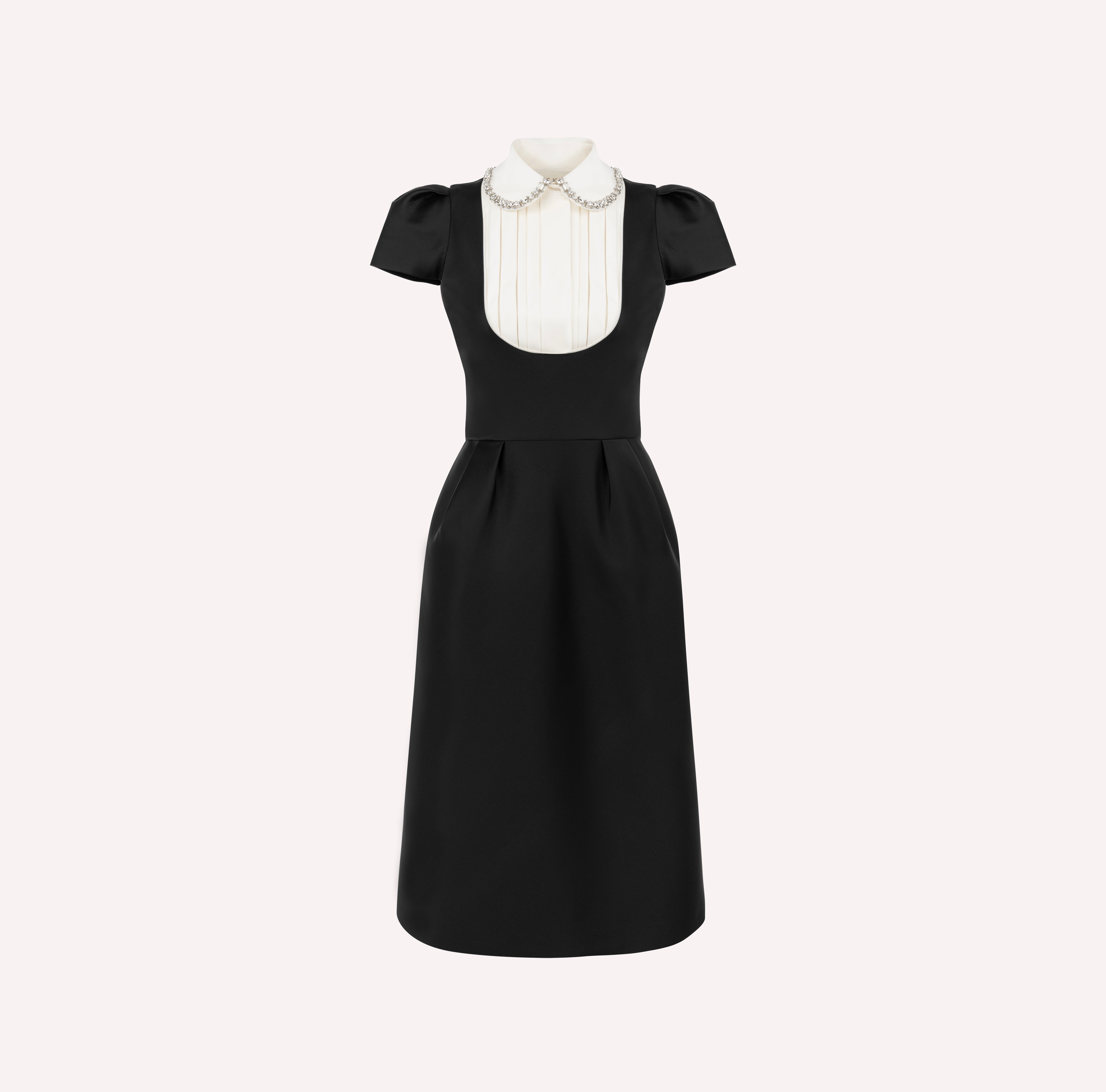Crystal-Collar Plastron Midi Dress