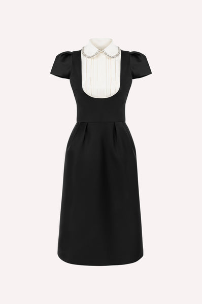 Crystal-Collar Plastron Midi Dress