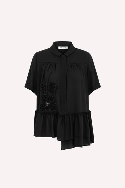 Flower Embroidered Asymmetric Shirt