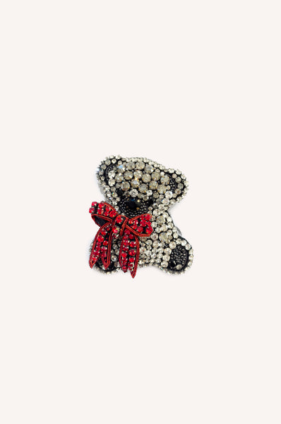 Crystal-Embellished Teddy Brooch