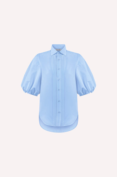 Cotton Poplin Shirt with Structured High Collar
