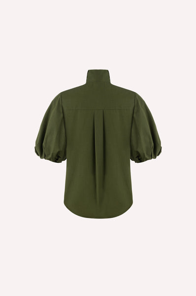 Cotton Poplin Shirt with Structured High Collar