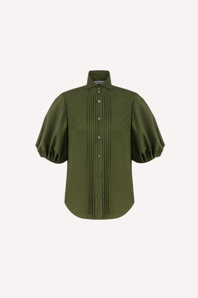 Cotton Poplin Shirt with Structured High Collar