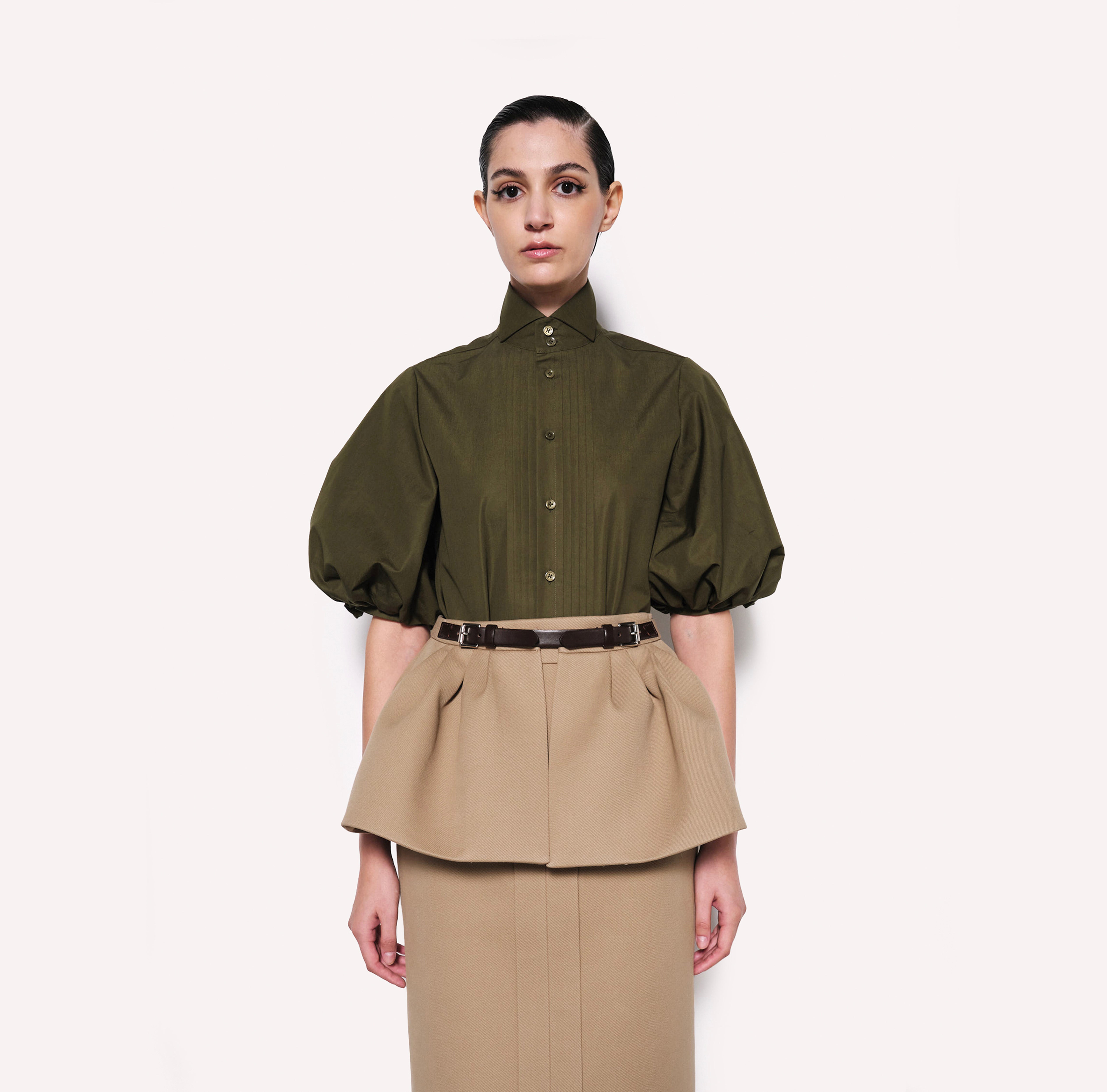 Structured Skirt Belt with Leather Buckle