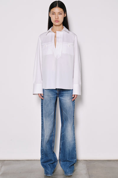 Short Sleeve Poplin Shirt with Front Pocket Detail