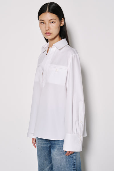 Short Sleeve Poplin Shirt with Front Pocket Detail