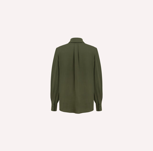 Silk Crepe Tie-Neck Shirt