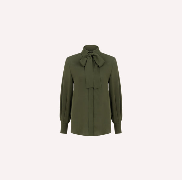 Silk Crepe Tie-Neck Shirt