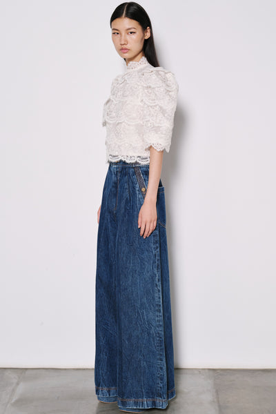 Lace Puff Sleeve High-Neck Shirt