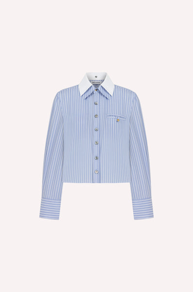 Striped Button-Up Shirt with Detachable White Collar