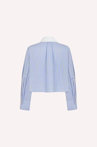 Striped Button-Up Shirt with Detachable White Collar