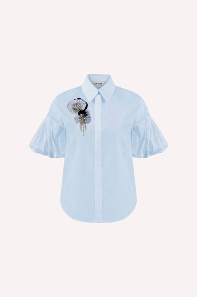 Crystal and Raffia Embellished Cotton Poplin Shirt