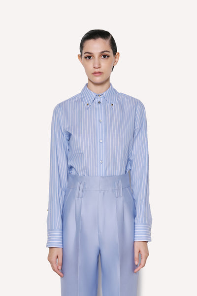 Striped Cotton Shirt with Gold Button Detailing