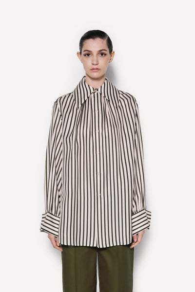 Striped Silk Twill Shirt with Open-Back Detail