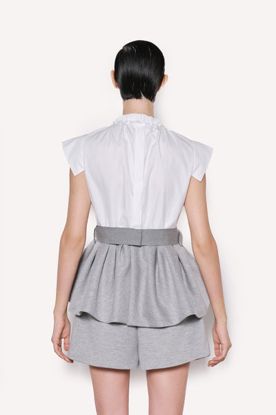 Ruched High-Neck Top with Bow Detail
