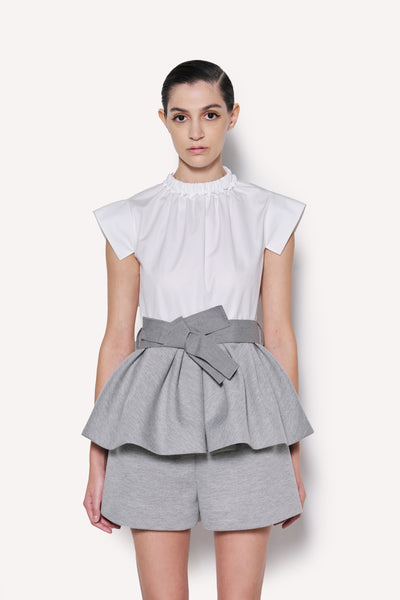 Ruched High-Neck Top with Bow Detail