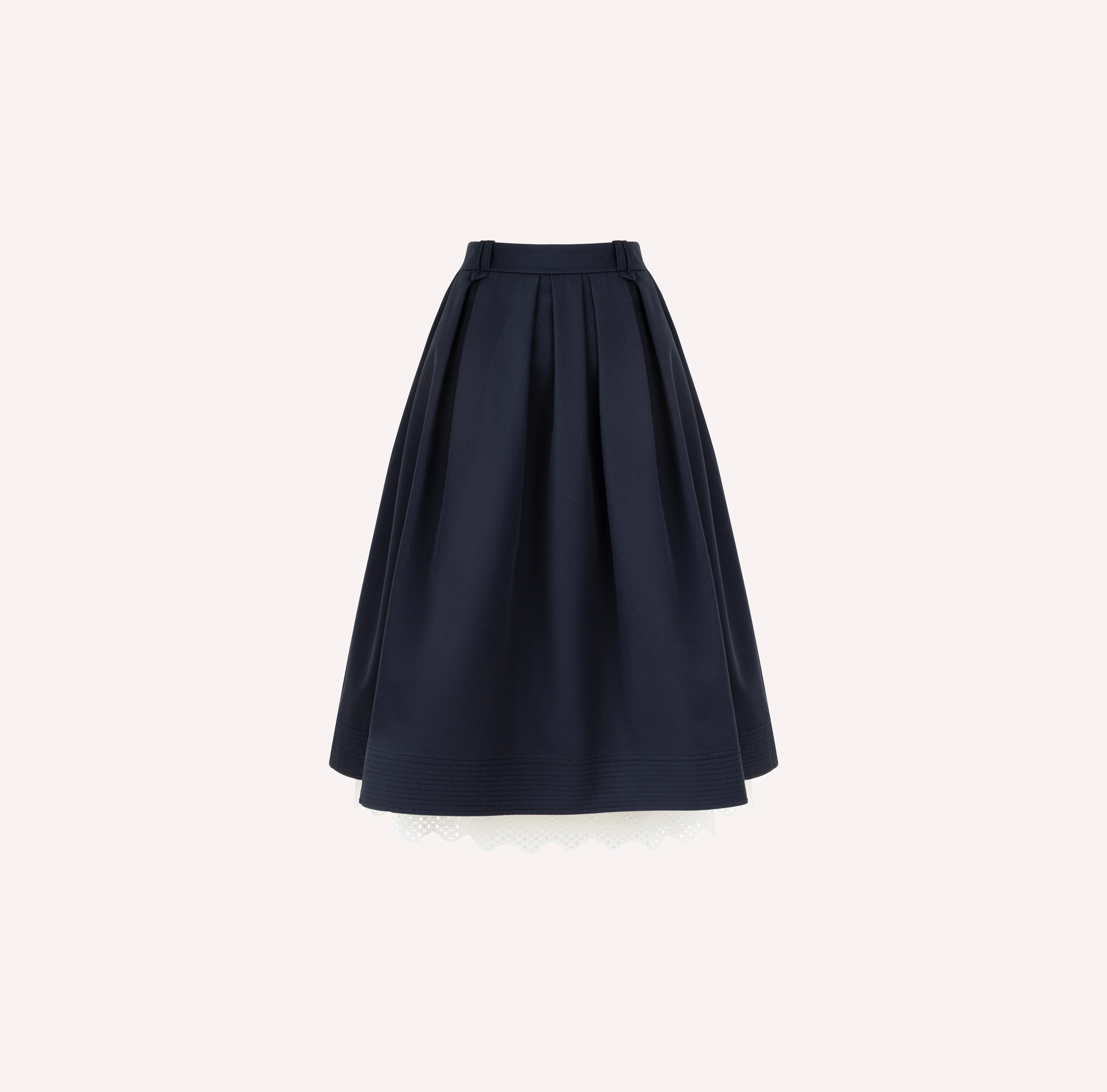 Cotton Midi Skirt with Eyelet Embroidery Navy