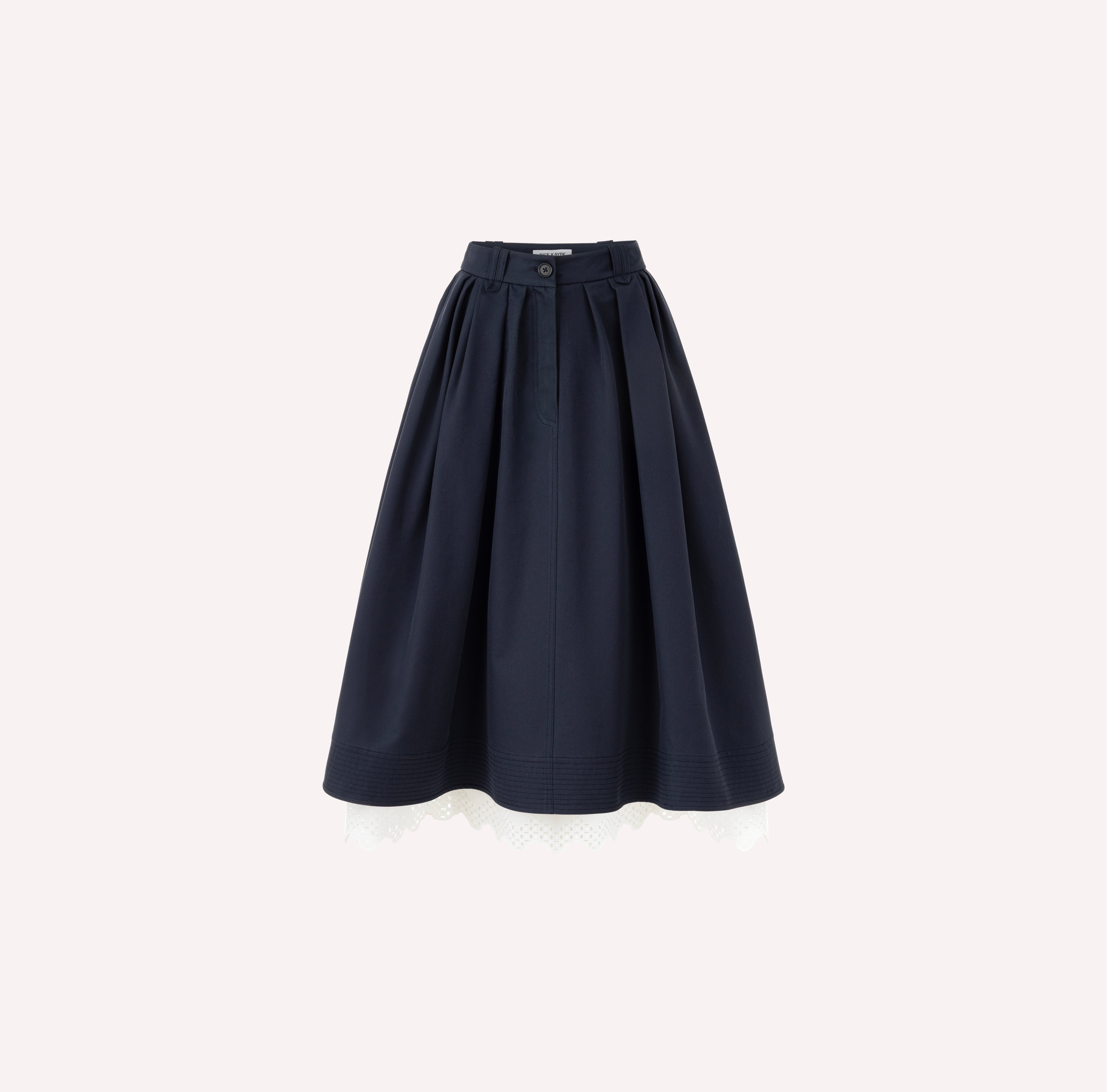 Cotton Midi Skirt with Eyelet Embroidery Navy