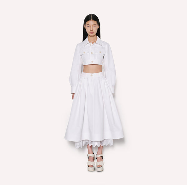 Cotton Midi Skirt with Eyelet Embroidery