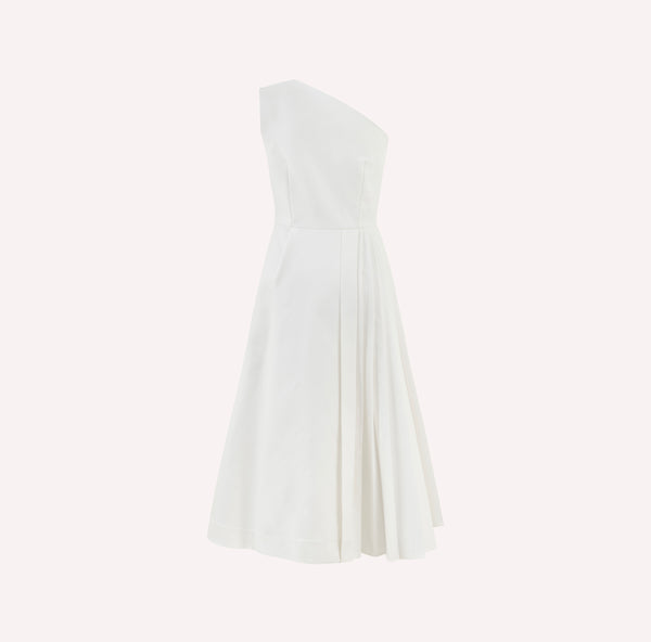 Asymmetric Pleated Button-Detail Dress