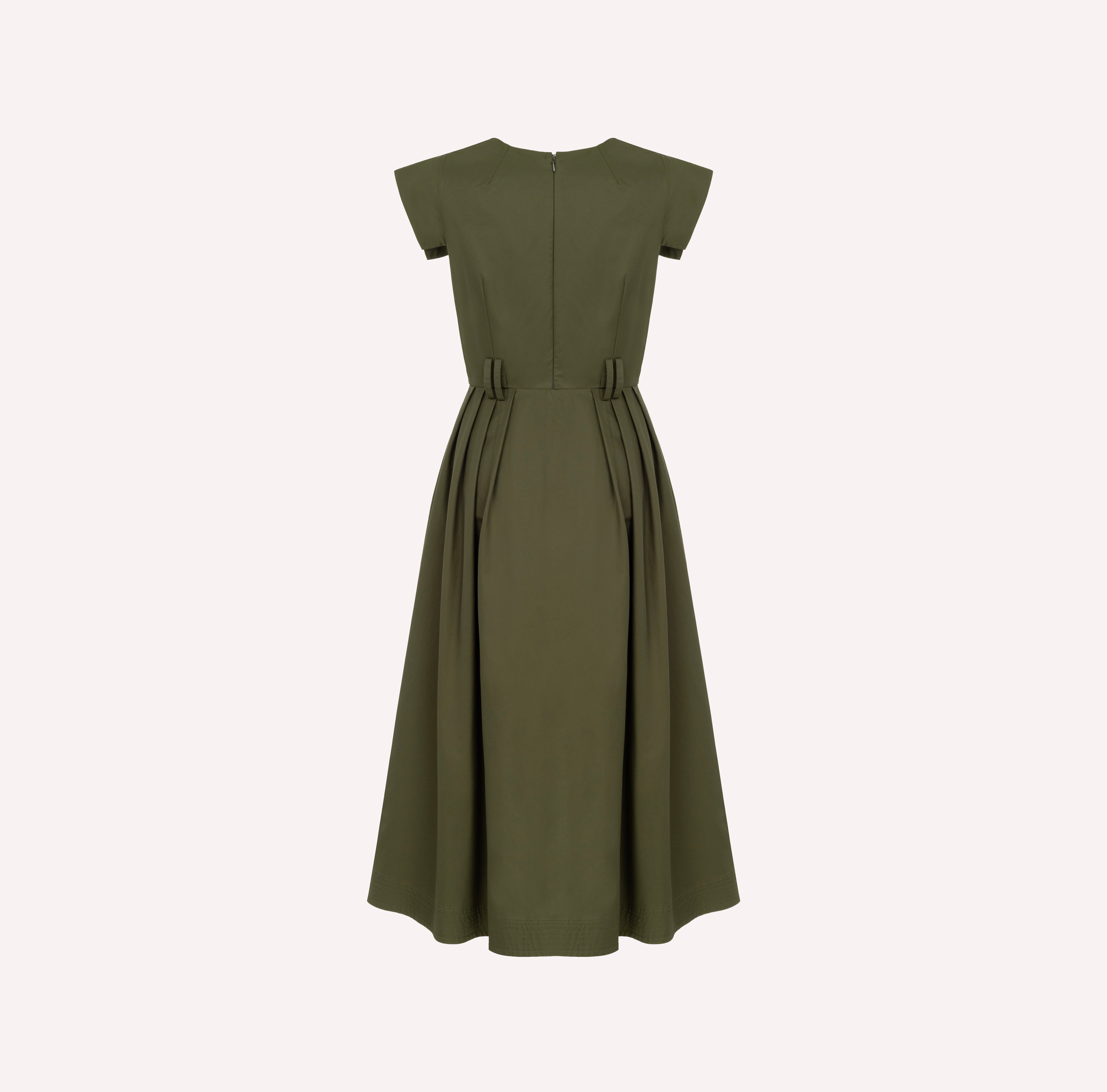 Structured V-Neck Dress with Double Buckle Belt