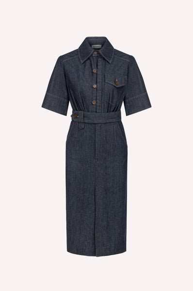 Belted Chambray Midi Shirt Dress