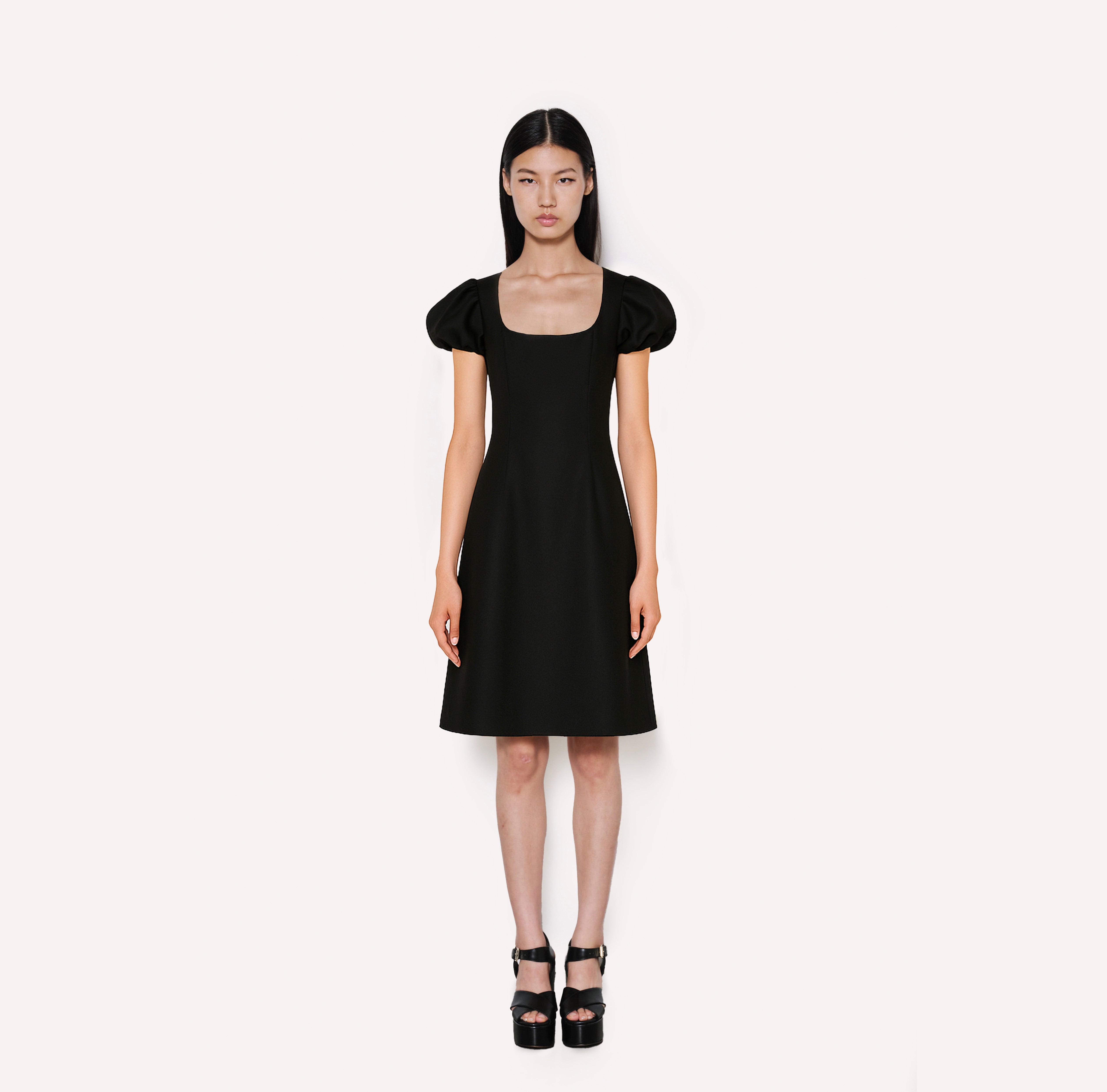 Scoop Neck Dress with Puff Sleeves