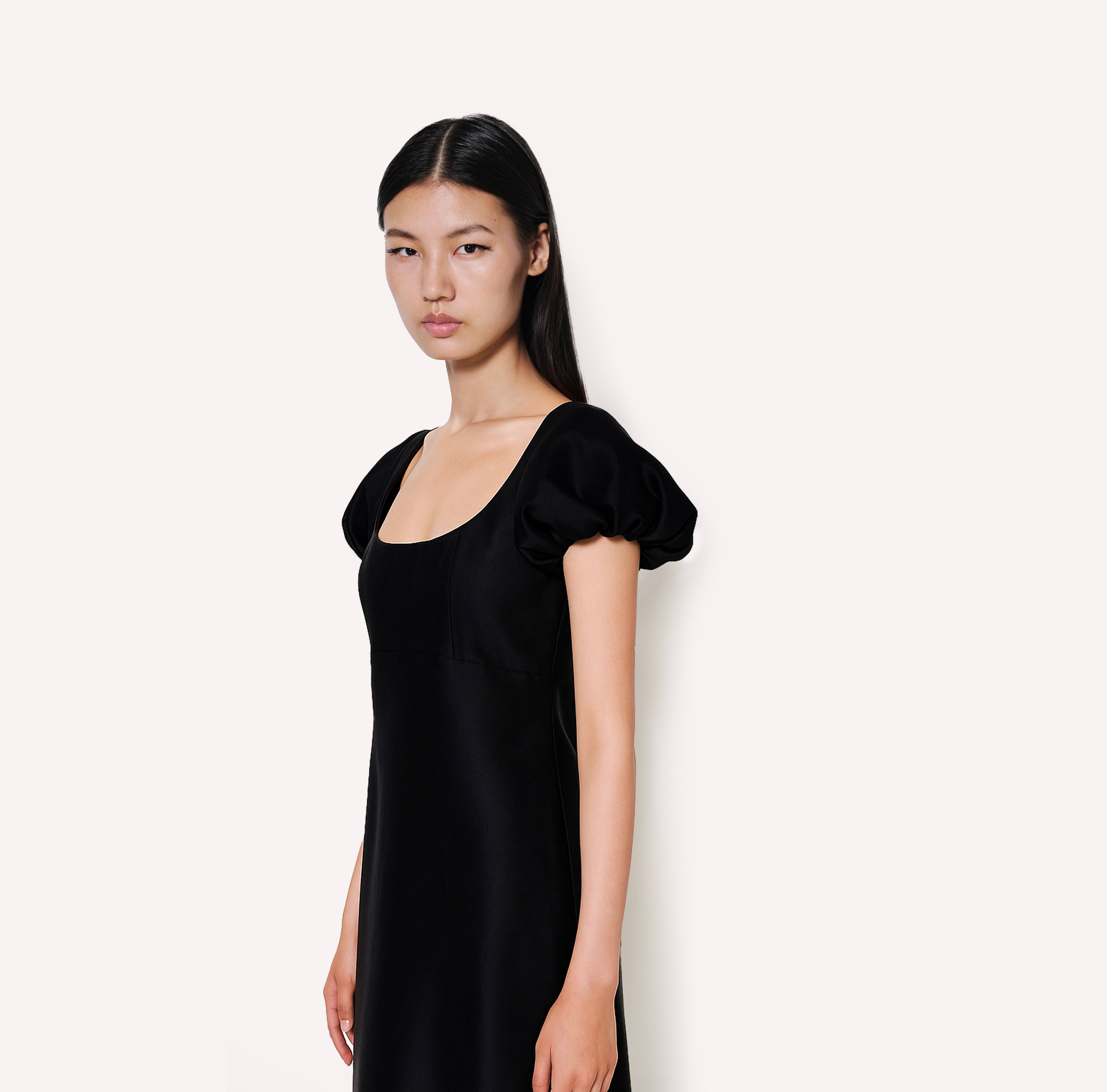 Scoop Neck Dress with Puff Sleeves