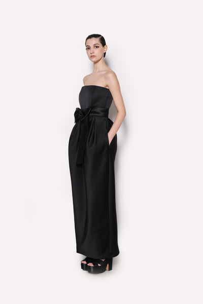 Strapless Bow-Detail Satin Gown