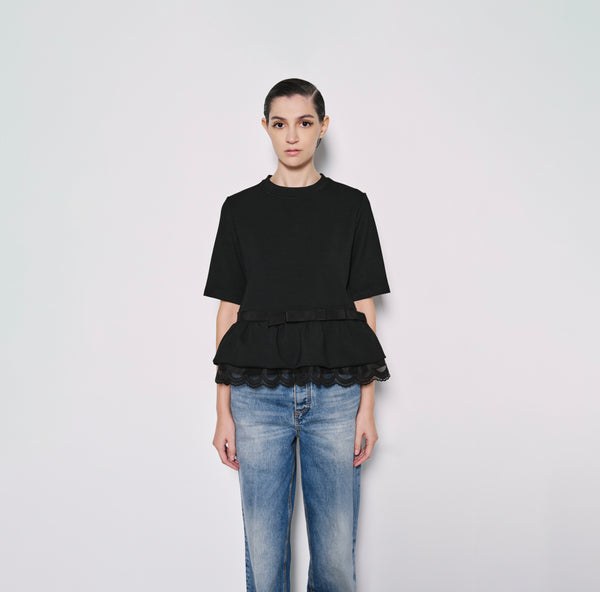 Sweatshirt with Lace Hem and Bow Detail