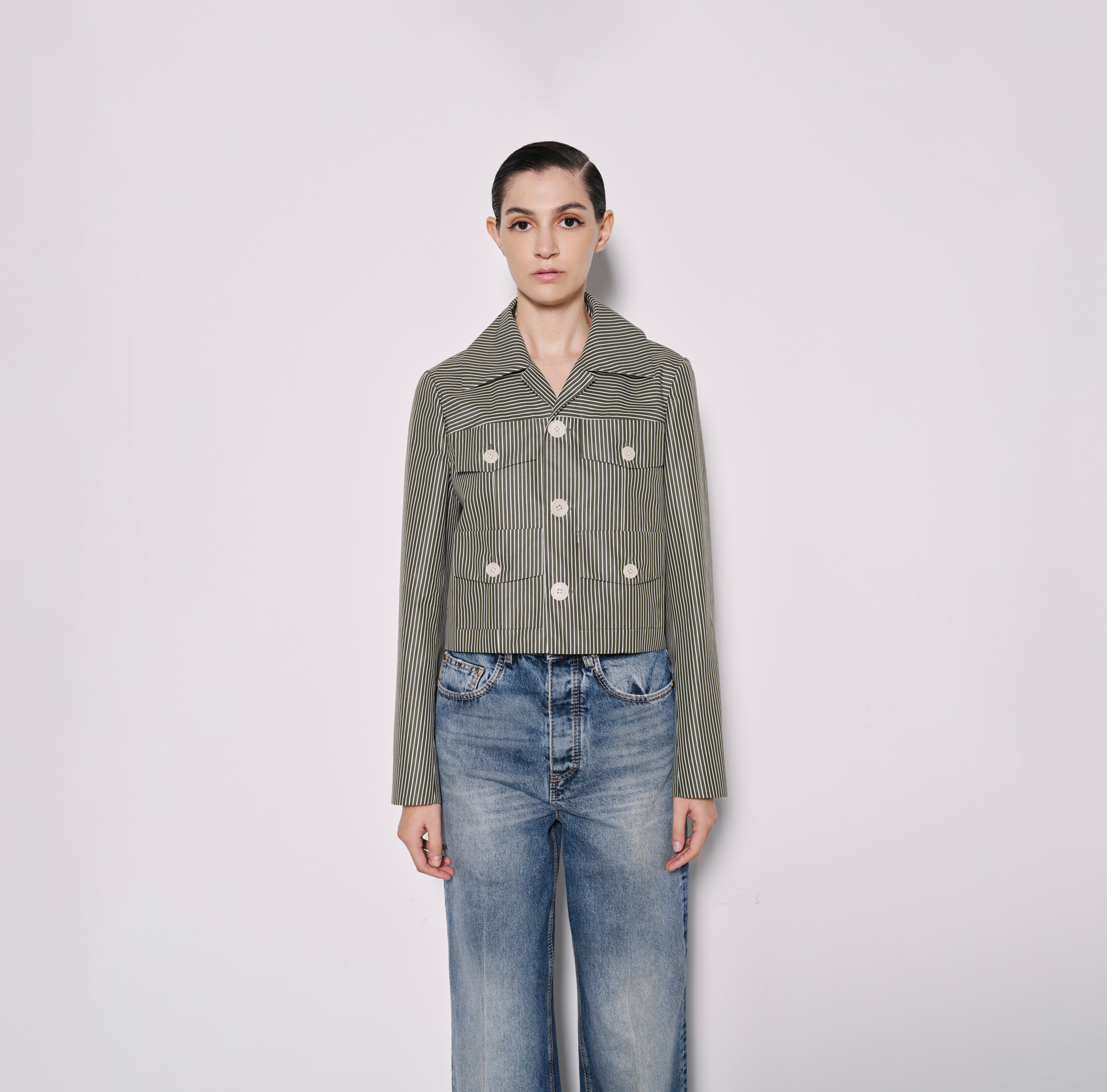 Striped Cotton Jacket with Contrast Buttons