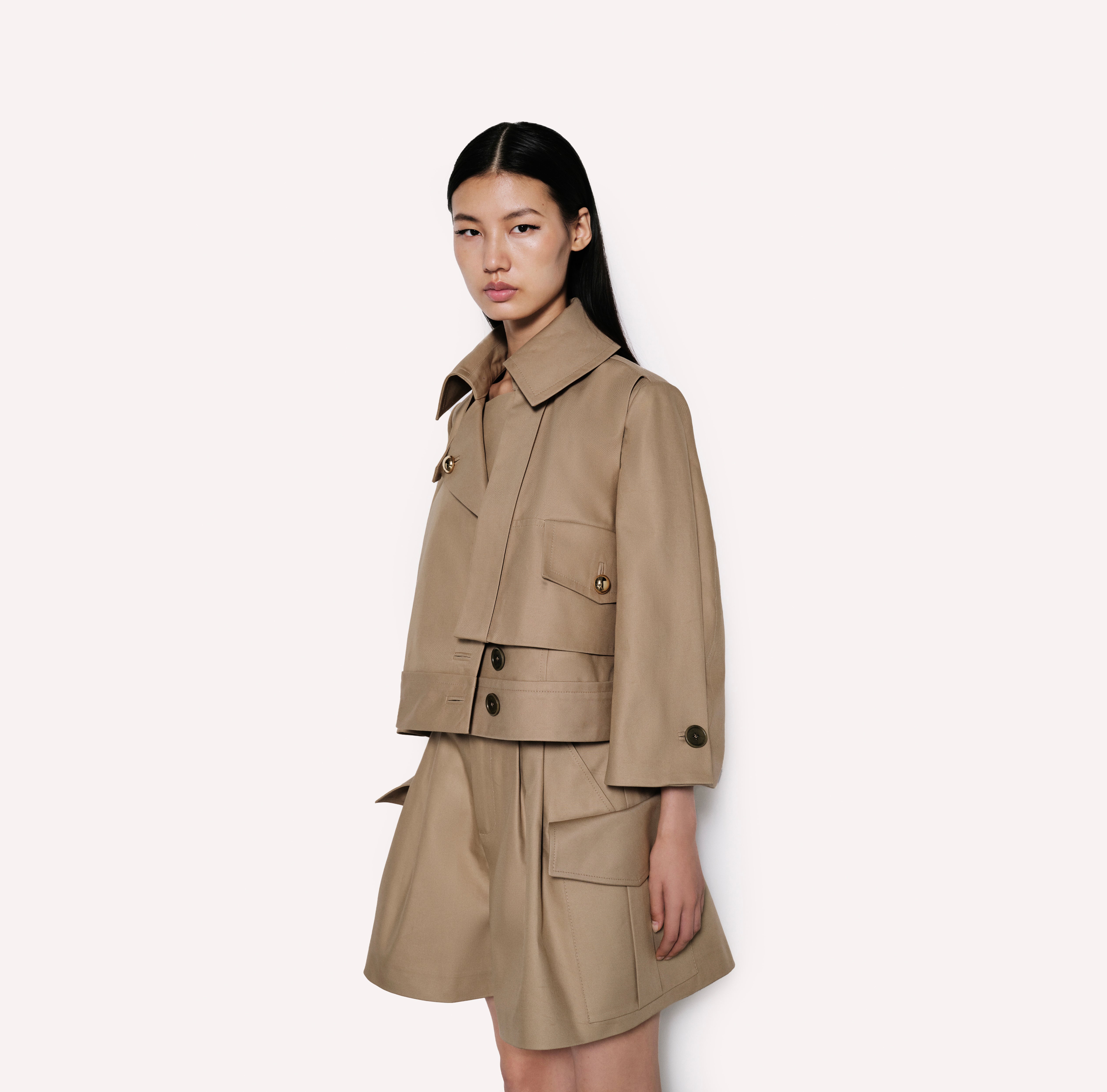 Pleated Back Cropped Trench Jacket