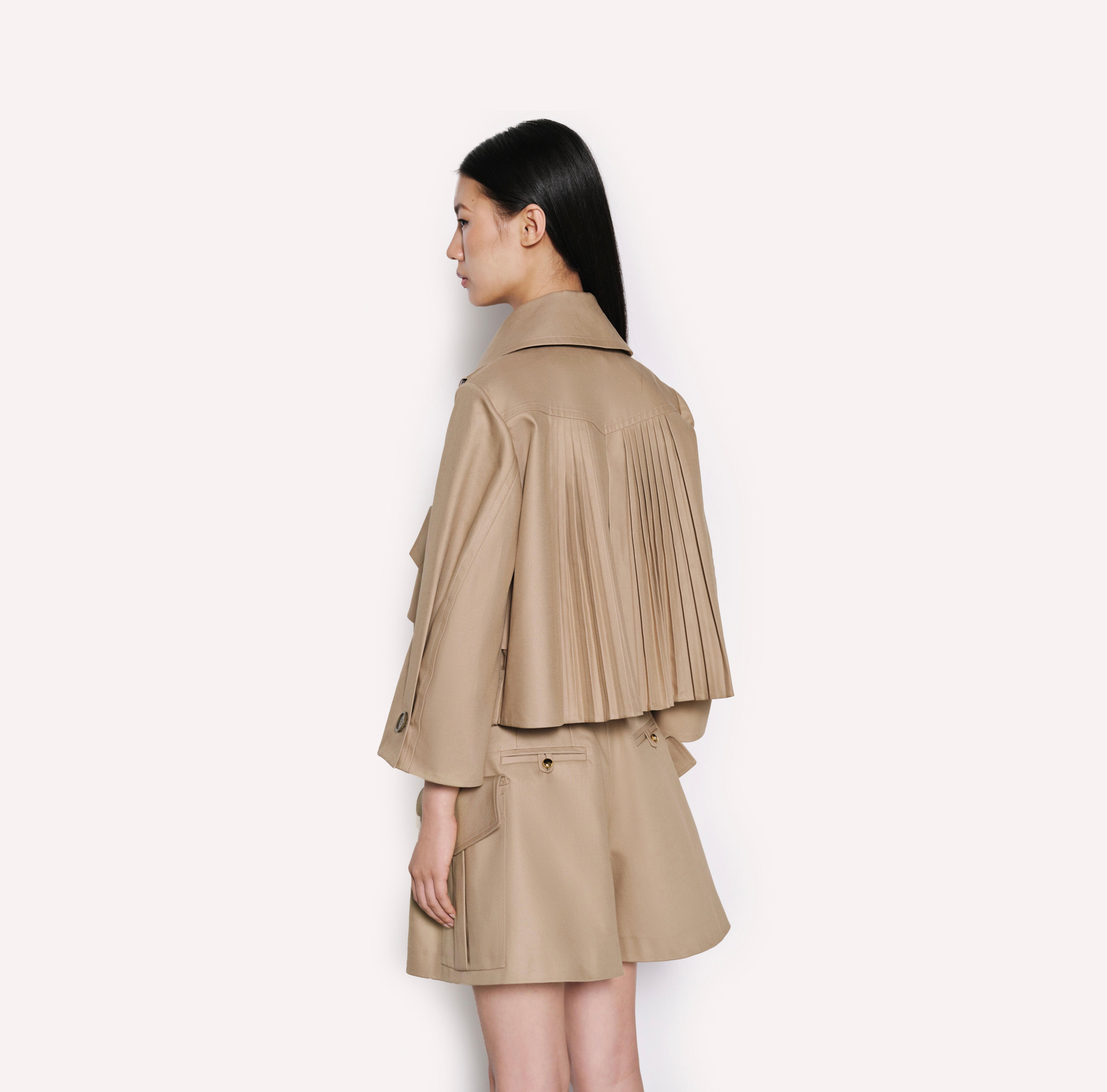Pleated Back Cropped Trench Jacket