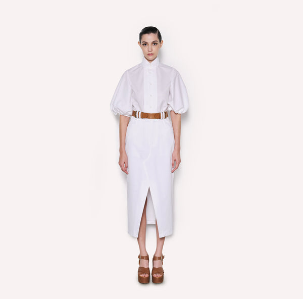 Cotton Midi Skirt with Front Slit