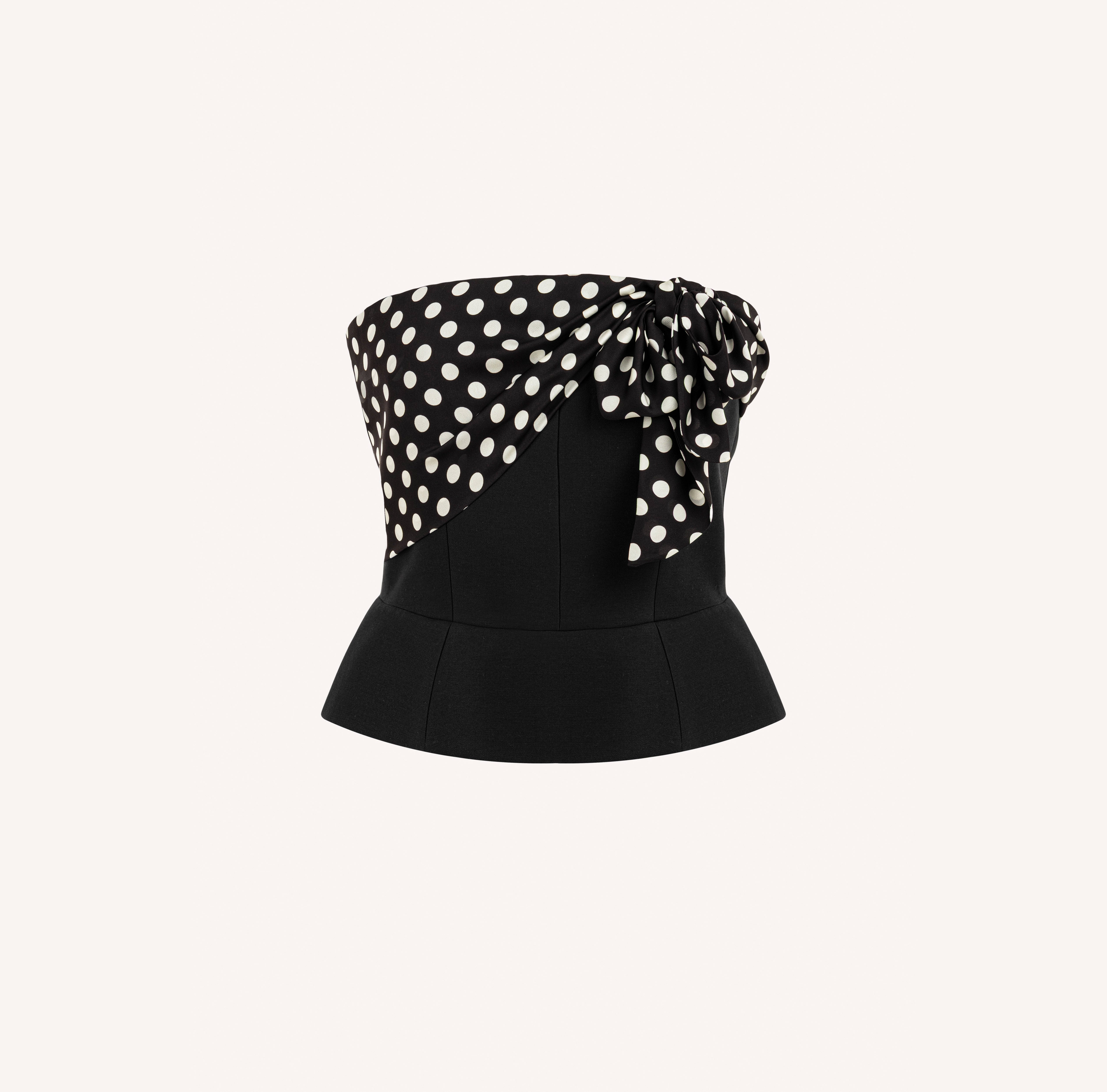 Polka Dot Bow Detail Strapless Bustier Top