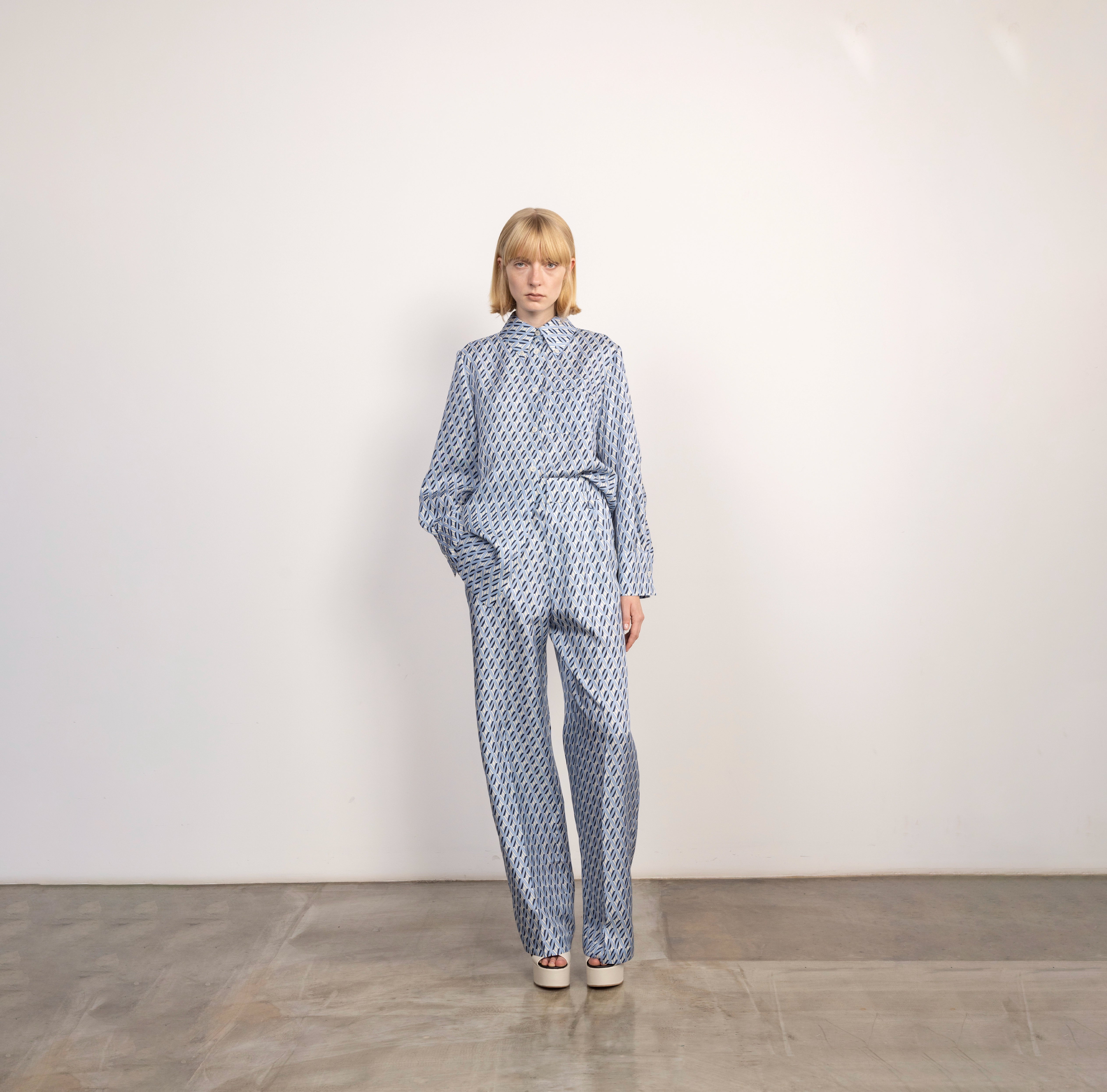 Geometric Print Silk Twill Shirt