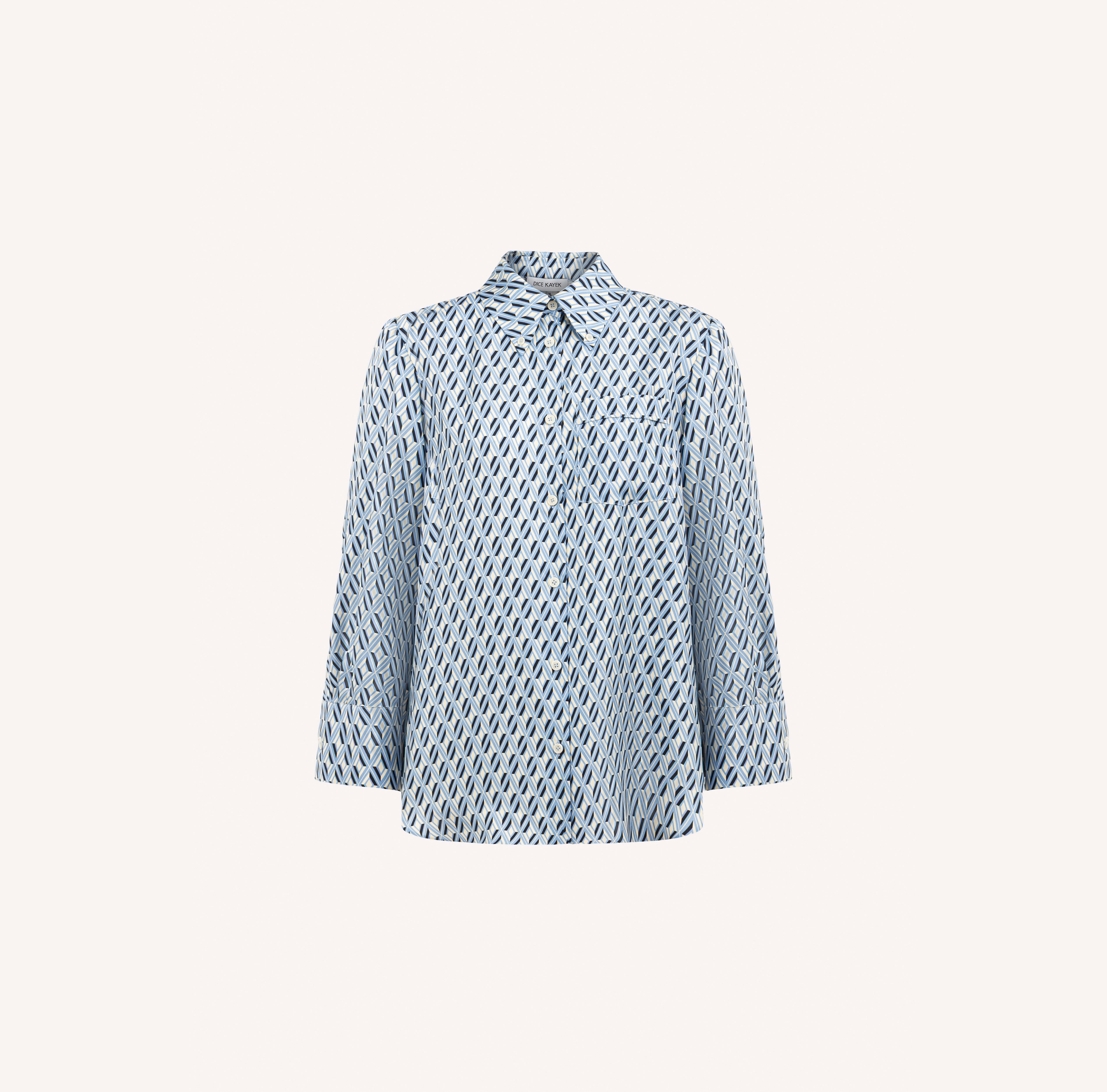 Geometric Print Silk Twill Shirt
